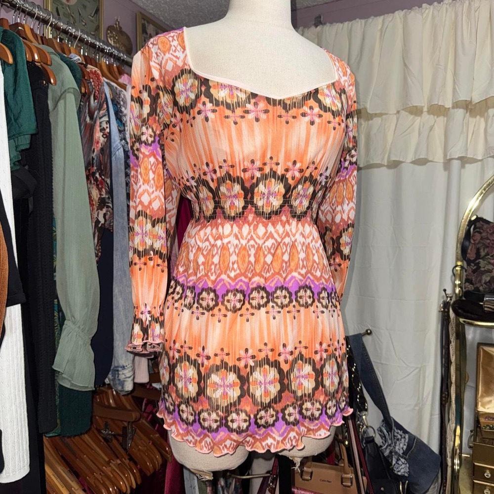 Y2K Boho Bell Sleeve Floral Top
